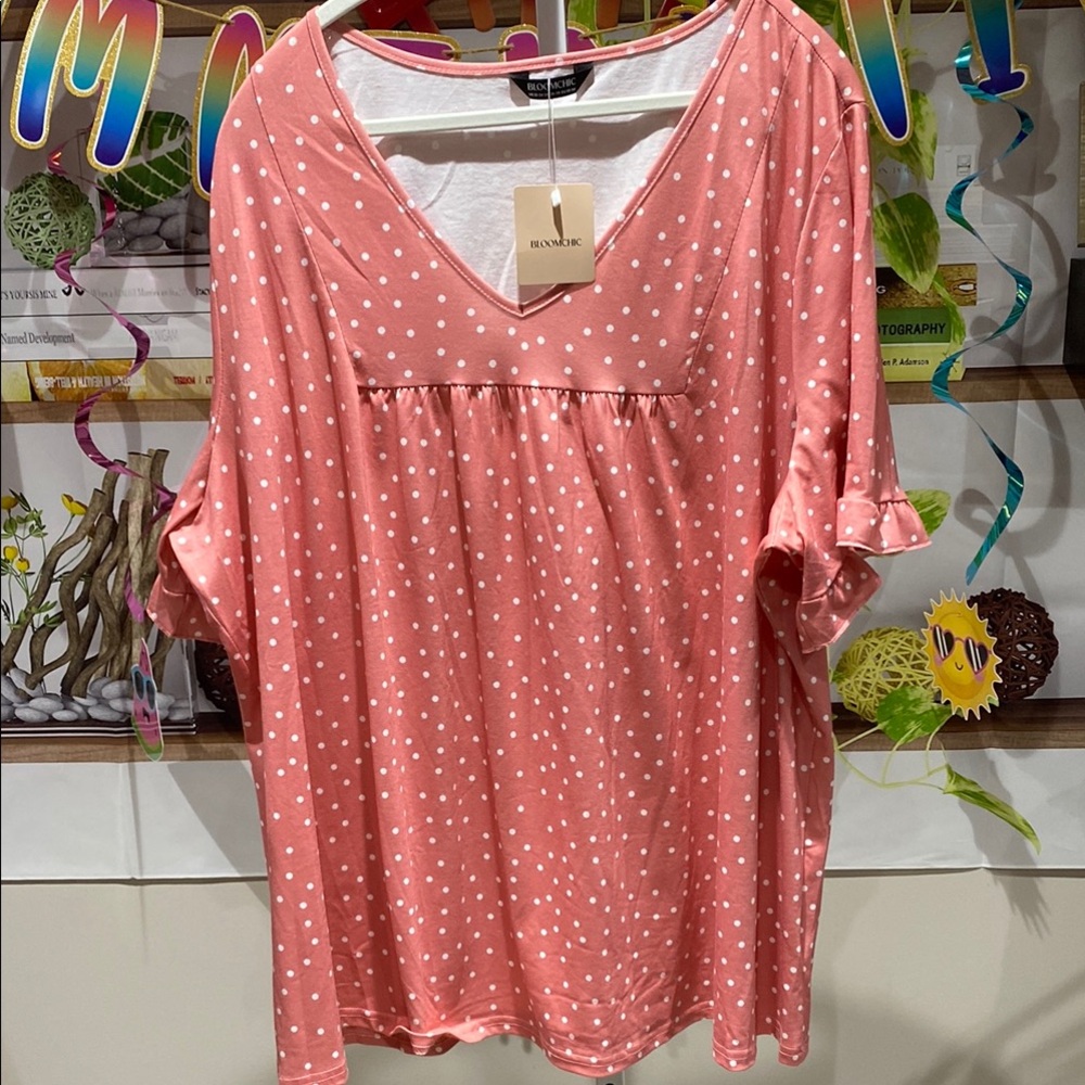 BloomChic Pink Ruffled short sleeve blouse size 22/24. Ptp is 28.